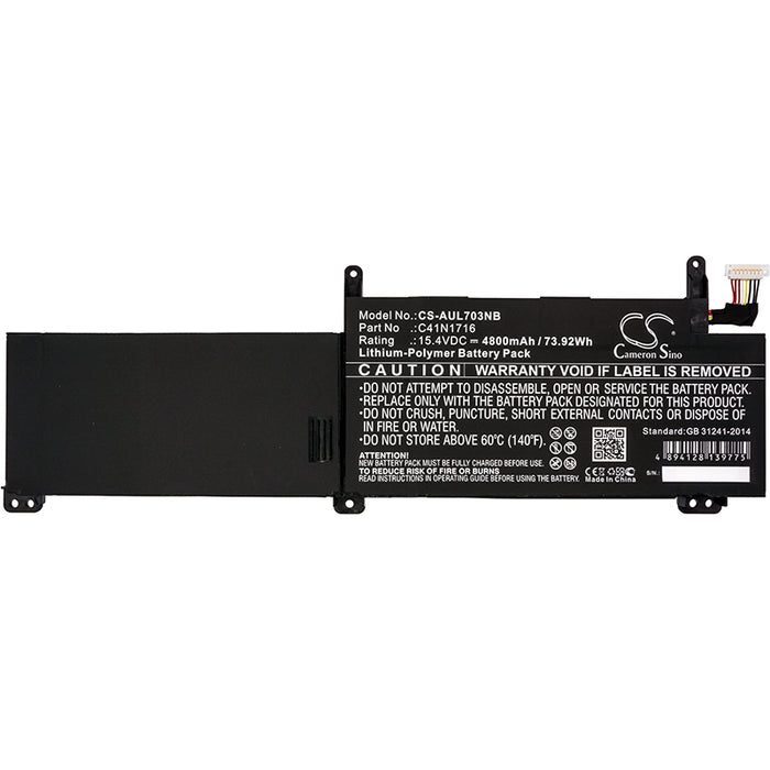 CS-AUL703NB : Battery for Asus ROG Strix GL703GM Scar Edition, ROG Strix GL703GM, GL703GM and others - Replaces Asus C41N1716, 0B200-02770000, C41PqPH and others