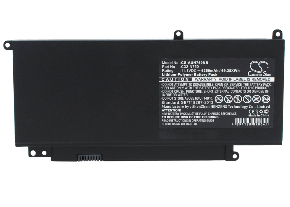 CS-AUN750NB : Battery for Asus N750, N750JK, N750JV and others - Replaces Asus C32-N750, 0B200-00400000