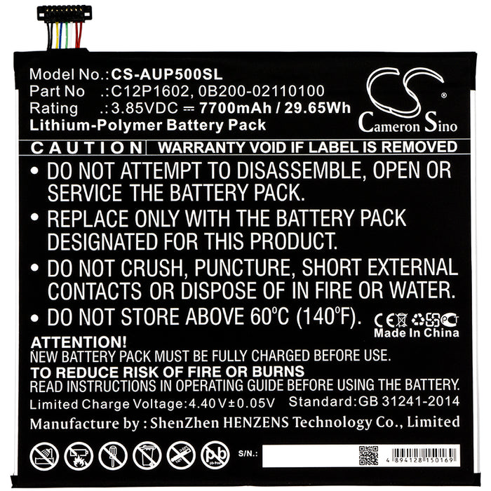 CS-AUP500SL : Battery for Asus ZenPad 3S 10 LTE, Z500KL, ZenPad Z10 and others - Replaces Asus C12P1602, 0B200-02110100