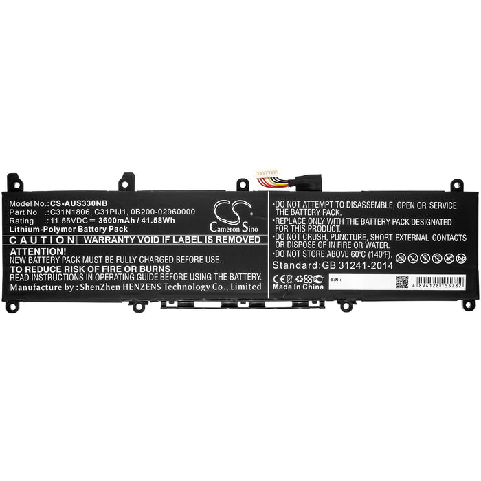 CS-AUS330NB : Battery for Asus X330FA-3G, S330UA-8130GL, S330UA-EY637T and others - Replaces Asus C31N1806, C31PIJ1, 0B200-02960000 and others