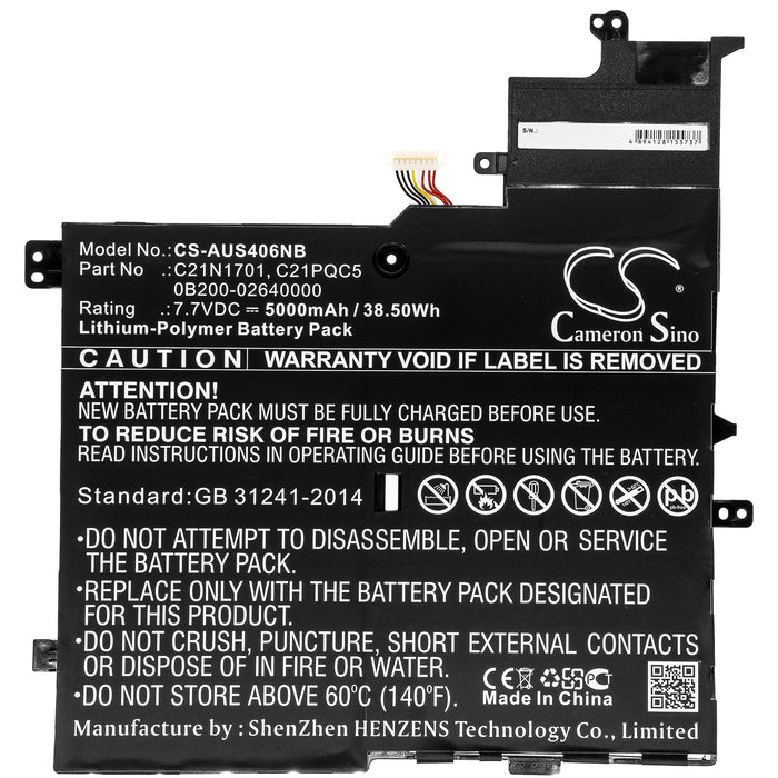 CS-AUS406NB : Battery for Asus VivoBook S14 S406UA-BV021T, S406UA-BM231T, VivoBook S14 S406UA-GS8202T and others - Replaces Asus C21N1701, C21PQC5, 0B200-02640000