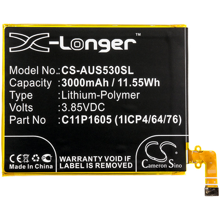 CS-AUS530SL : Battery for Asus ZenFone 3 Deluxe - Replaces Asus C11P1605 (1ICP4/64/76)