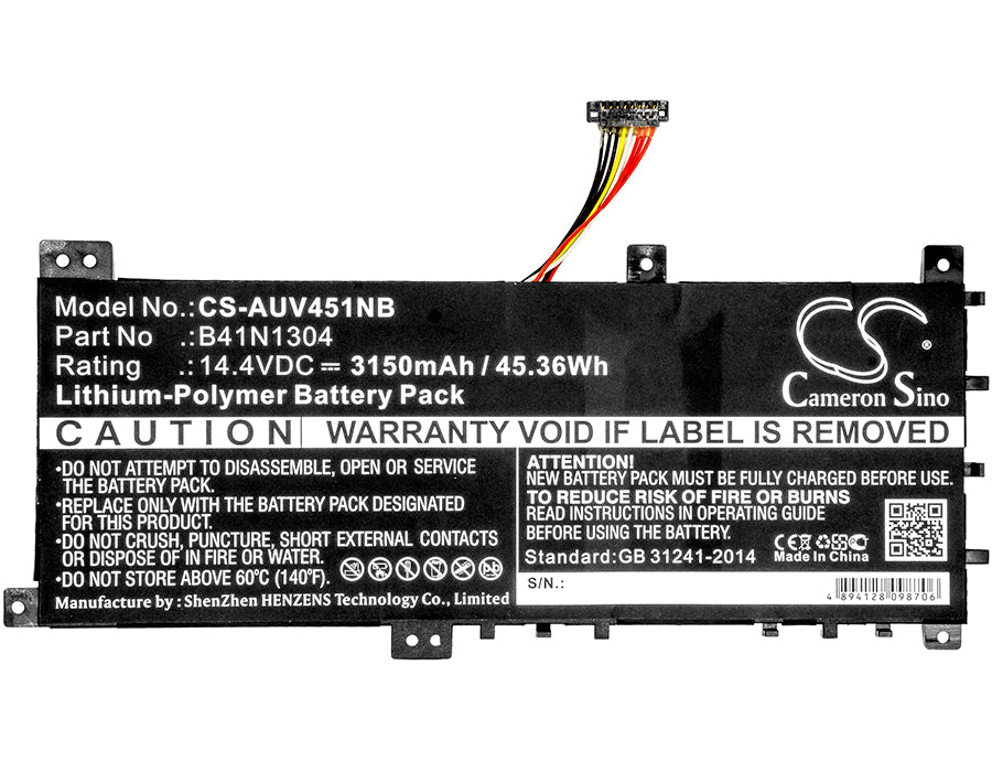 CS-AUV451NB : Battery for Asus VivoBook V451LA, VivoBook V451LA-DS51T - Replaces Asus B41N1304, 0B200-00530000, B41BK4G