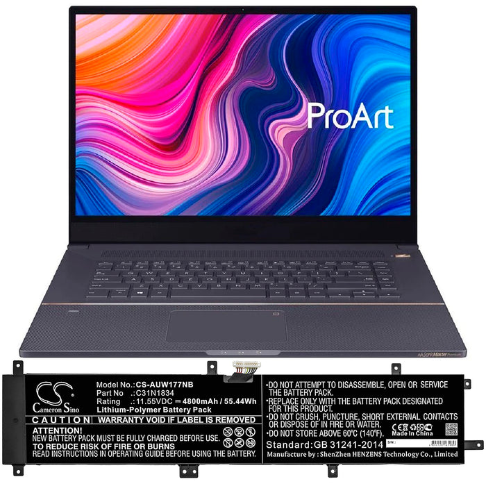 CS-AUW177NB : Battery for Asus ProArt StudioBook 17 W700G2T, ProArt StudioBook Pro 17 H700, ProArt StudioBook Pro 17 W700G2T-AV020R and others - Replaces Asus C31N1834, 0B200-03360200, 0B200-03360300