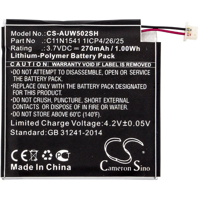 CS-AUW502SH : Battery for Asus ZenWatch 2, WI502QF - Replaces Asus 0B200-01760100, C11N1541 1ICP4/26/25