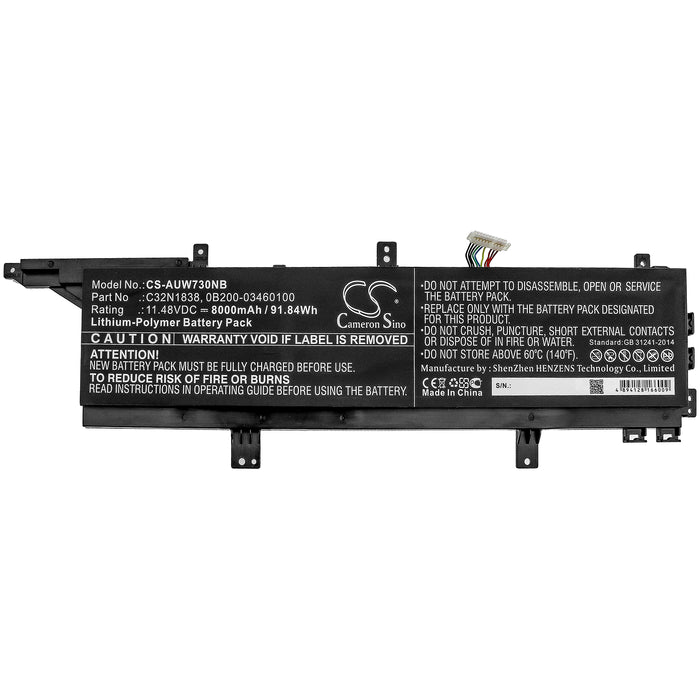 CS-AUW730NB : Battery for Asus ProArt StudioBook Pro X W730G5T-H8052R, ProArt StudioBook Pro X W730G5T-H8050T, W730G5T-AV011T and others - Replaces Asus C32N1838, 0B200-03460100