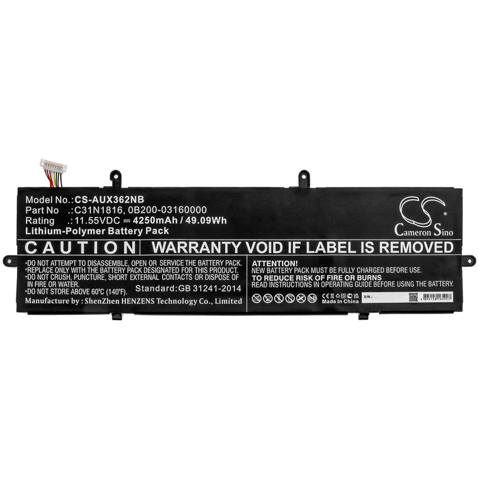 CS-AUX362NB : Battery for Asus Zenbook Flip 13 UX362FA-EL090T, Zenbook 14 UX433FQ-A5032R, Zenbook UX362 and others - Replaces Asus C31N1816, 0B200-03160000