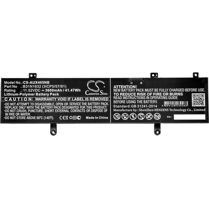 CS-AUX405NB : Battery for Asus X405, X405UR-3B, ZenBook X405 and others - Replaces Asus 0B200-02540000, B31N1632 (3ICP5/57/81)