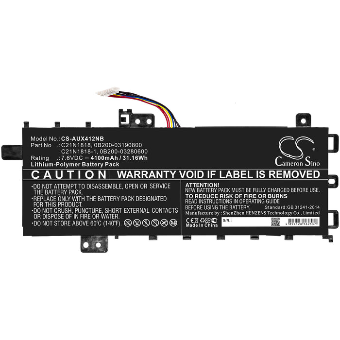 CS-AUX412NB : Battery for Asus VivoBook 14 X412UA-EK184T, VivoBook 14 X412UB-EB039T, VivoBook 15 F512FL-EJ054T and others - Replaces Asus C21N1818, C21N1818-1, 0B200-03190800 and others