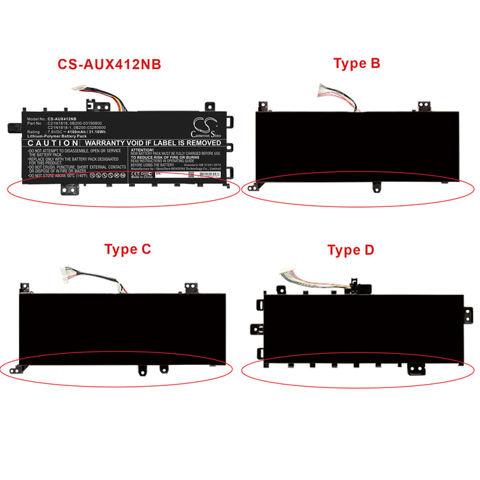 CS-AUX412NB : Battery for Asus VivoBook 14 X412UA-EK184T, VivoBook 14 X412UB-EB039T, VivoBook 15 F512FL-EJ054T and others - Replaces Asus C21N1818, C21N1818-1, 0B200-03190800 and others