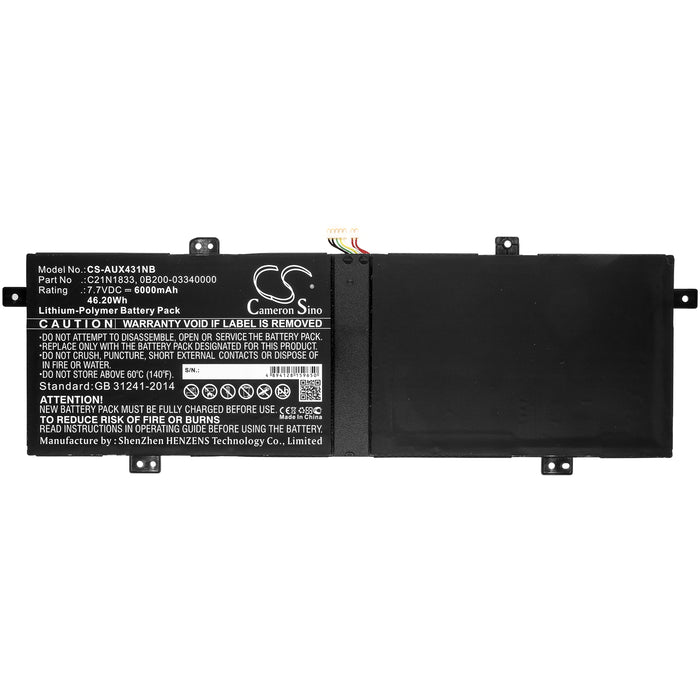 CS-AUX431NB : Battery for Asus UX431, UX431FA, VivoBook S14 S431FL-AM041T and others - Replaces Asus C21N1833, 0B200-03340000