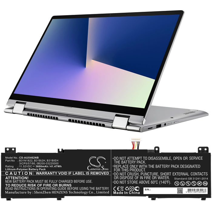 CS-AUX462NB : Battery for Asus UX462DA-2G, Zenbook Flip 14 UM462DA-AI015T, ZENBOOK FLIP 14 UX461FN-E1029T and others - Replaces Asus B31N1822, 0B200-03220000, 3ICP5/57/80 and others