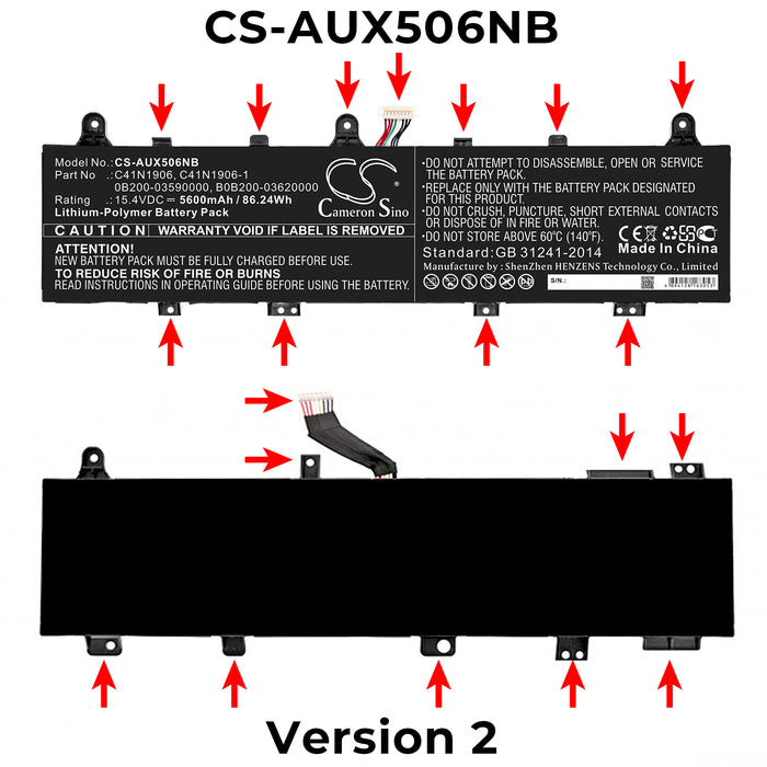 CS-AUX506NB : Battery for Asus FX506IV, TUF Gaming A17 FA706IU, TUF Gaming A15 FA506IV-HN337TUF and others - Replaces Asus C41N1906, C41N1906-1, 0B200-03590000 and others