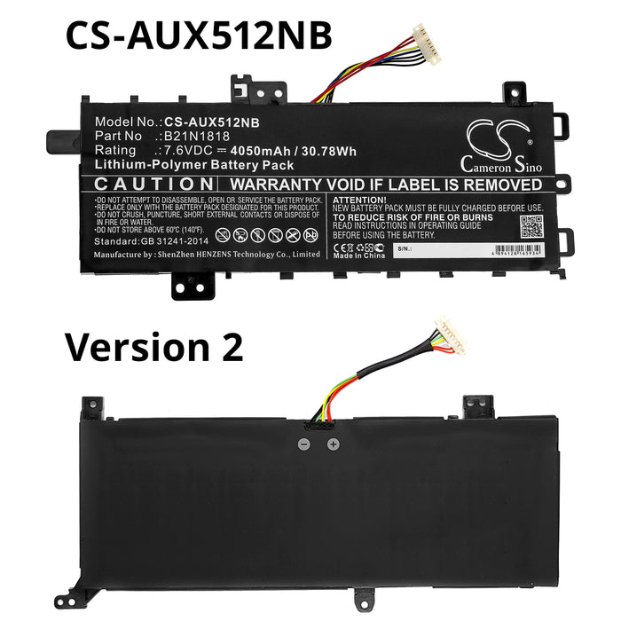 CS-AUX512NB : Battery for Asus X512da-ej040t, VivoBook 17 F712FA-AU814, VivoBook 15 X512UA-EJ258T and others - Replaces Asus B21N1818, 0B200-03190400, 0B200-03190400E and others