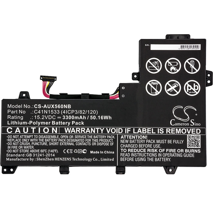 CS-AUX560NB : Battery for Asus UX560UQ, Q534UX-B, Q534U and others - Replaces Asus 0B200-02010200, C41N1533 (4ICP3/82/120)