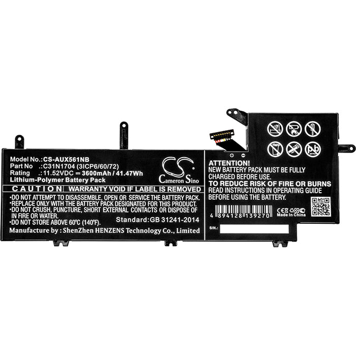 CS-AUX561NB : Battery for Asus UX561UD, Q535U, Q535UD and others - Replaces Asus 0B200-02650000, C31N1704 (3ICP6/60/72), C31N1704