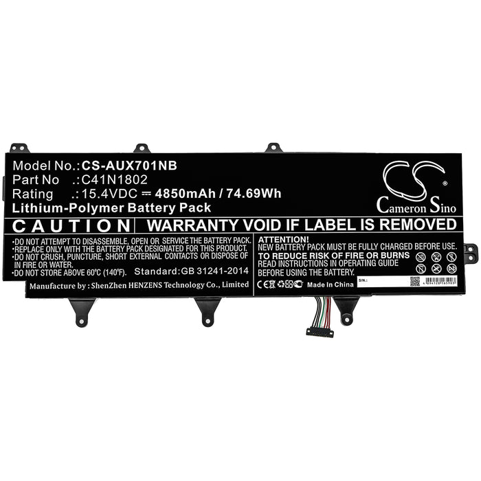 CS-AUX701NB : Battery for Asus ROG GX701GVR-EV001T, GX701GX-EV081T, ROG Zephyrus S GX701GWR-EV003T and others - Replaces Asus C41N1802, 0B200-03140100