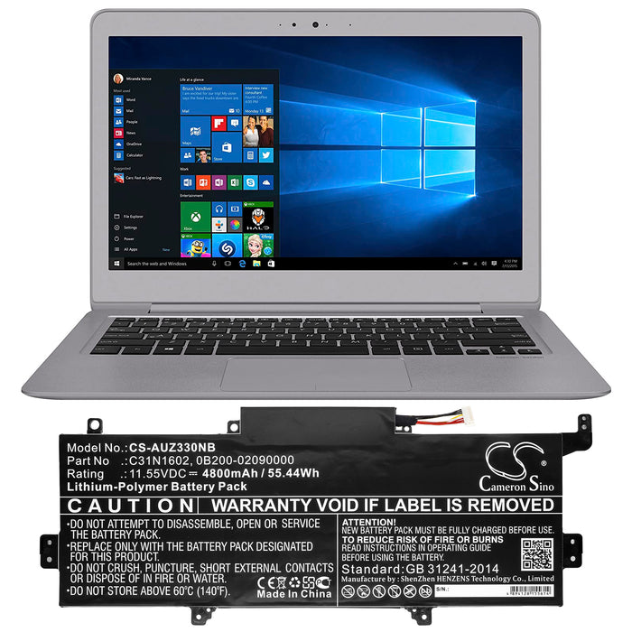 CS-AUZ330NB : Battery for Asus Zenbook UX330UA-FB161T, Zenbook UX330UA-GL192, Zenbook UX330UA-FB019T and others - Replaces Asus C31N1602, 0B200-02090000