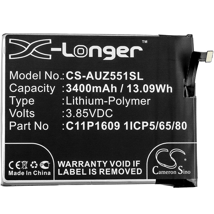 CS-AUZ551SL : Battery for Asus Zenfone 3 Max 5.5, ZC553KL, ZenFone 3 Max Dual SIM 5.5 and others - Replaces Asus C11P1609 1ICP5/65/80