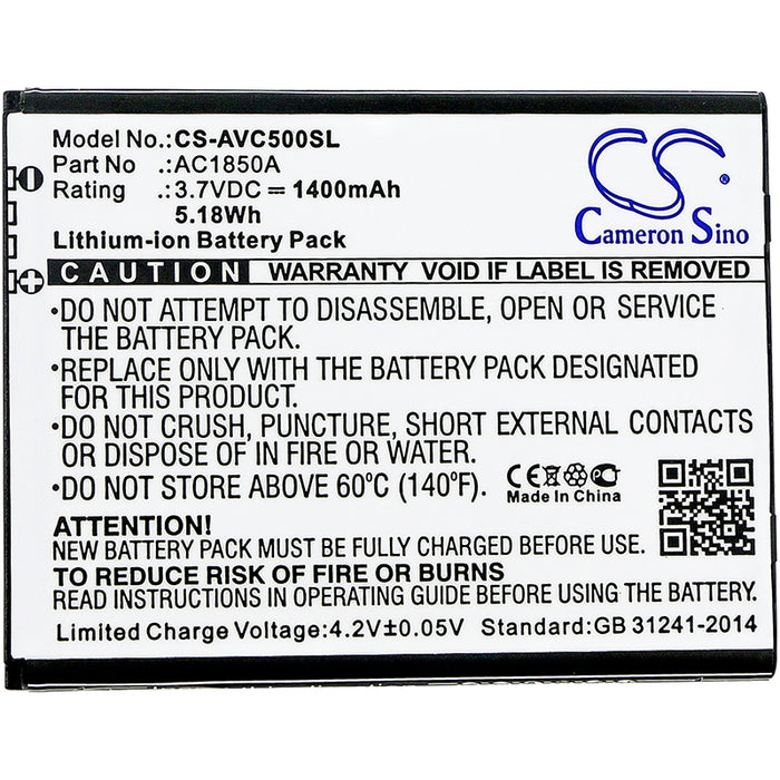 CS-AVC500SL : Battery for Archos 50c Neon, 45B Helium - Replaces Archos AC1850A