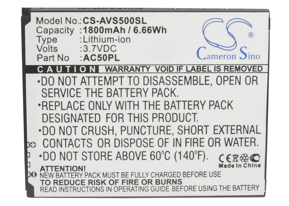 CS-AVS500SL : Battery for Archos 50, 50 Platinum, 50 Helium 4G and others - Replaces Archos AC50PL