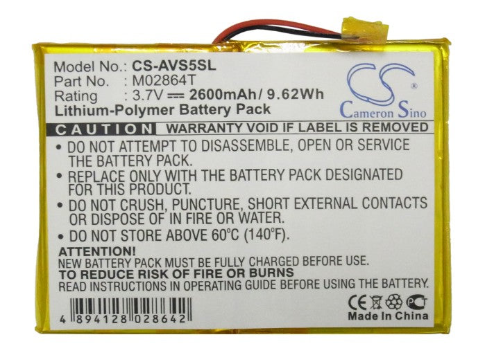 CS-AVS5SL : Battery for Archos 5 60GB - Replaces Archos M02864T