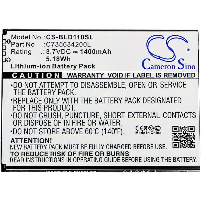 CS-BLD110SL : Battery for BLU Studio M HD, S110, S110L and others - Replaces BLU C735634200L