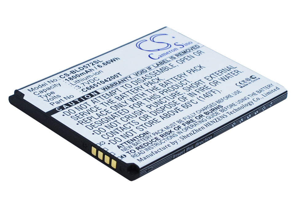 CS-BLD572SL : Battery for BLU Studio 5.0S, D572A, Y530Q and others - Replaces BLU C665104200T, C765804200L