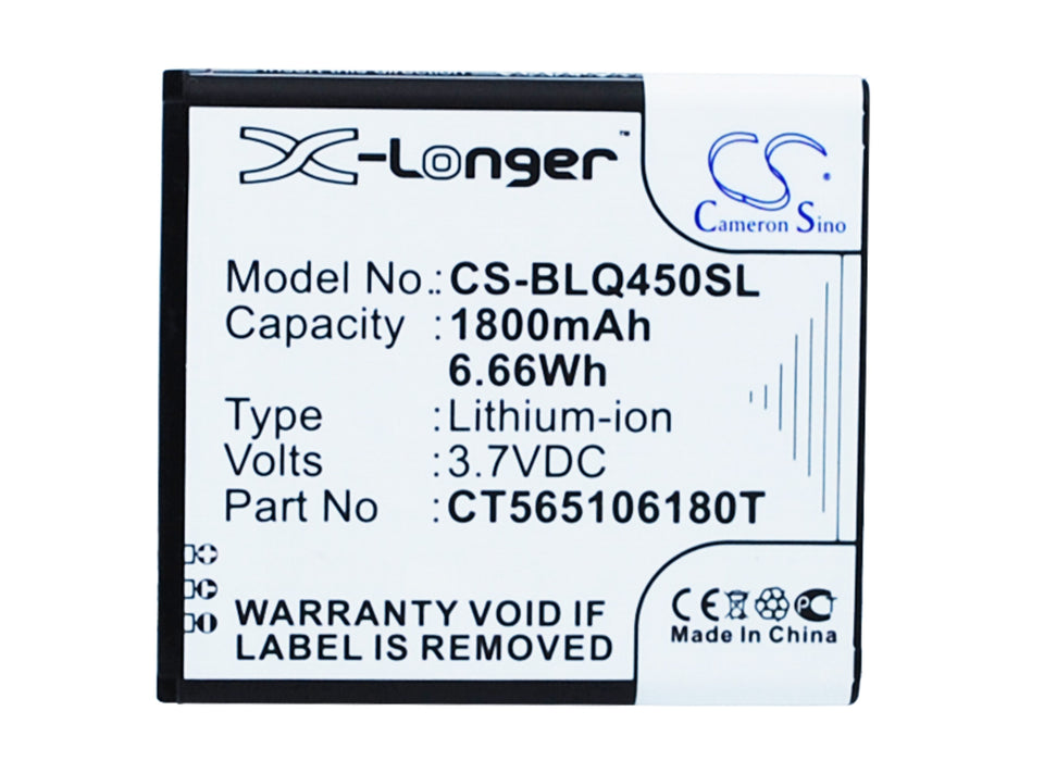 CS-BLQ450SL : Battery for BLU Quattro 4.5 - Replaces BLU CT565106180T