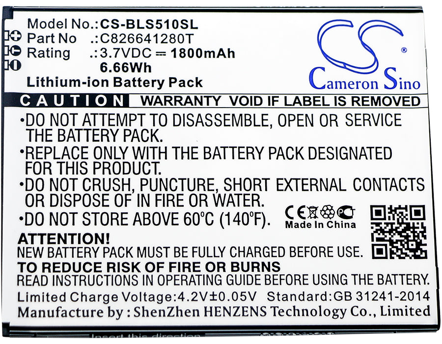 CS-BLS510SL : Battery for BLU Studio G Plus, S510, S510Q and others - Replaces BLU C826641280T