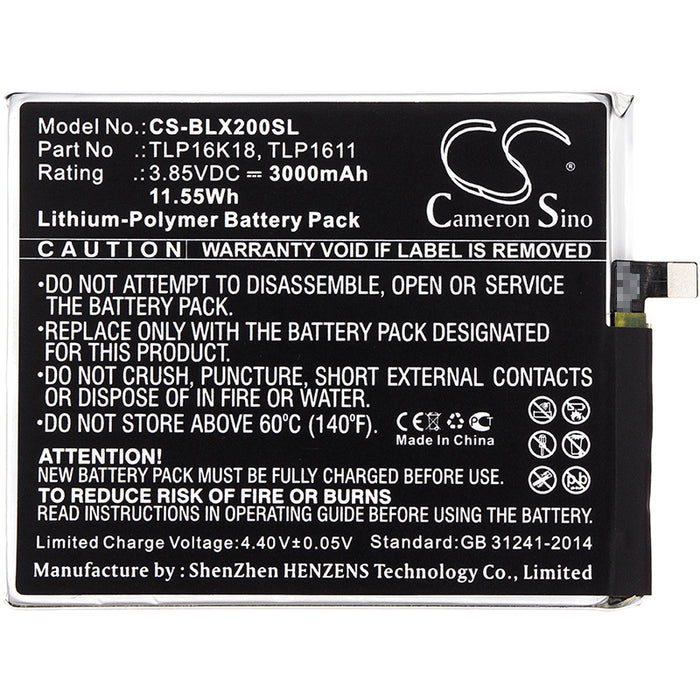 CS-BLX200SL : Battery for BLU Life One X2, L0090, L0091UU - Replaces BLU TLP16K18, TLP1611, TLP16G30 and others