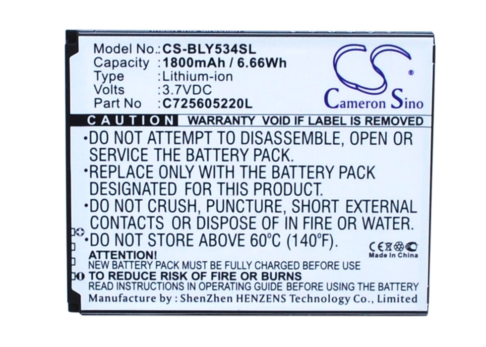 CS-BLY534SL : Battery for BLU Studio 5.0 HD, Studio 5.0 HD LTE, Y534Q - Replaces BLU C725605220L