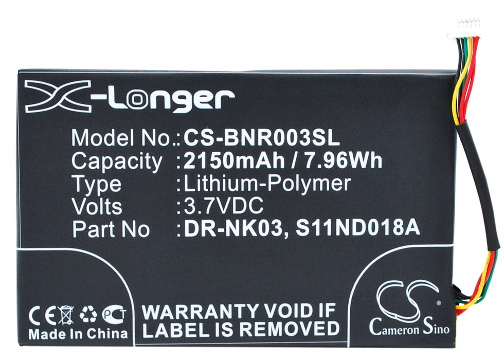 CS-BNR003SL : Battery for Barnes & Noble Nook Simple Touch, BNRV300, Simple Touch 6" and others - Replaces Barnes & Noble DR-NK03, MLP305787, S11ND018A