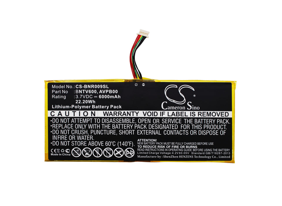 CS-BNR009SL : Battery for Barnes & Noble NOOK HD+9, Ovation, BNTV600 and others - Replaces Barnes & Noble BNTV600, AVPB00, AVPB002-A110-01 and others