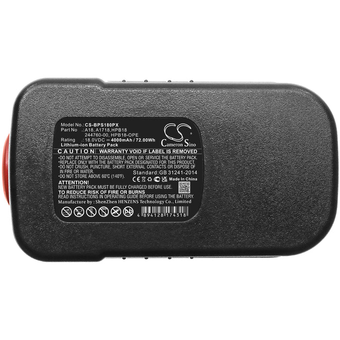 CS-BPS180PX : Battery for Black & Decker BDGL1800, BDGL18K-2, XTC183BK and others - Replaces Black & Decker 244760-00, A1718, A18 and others