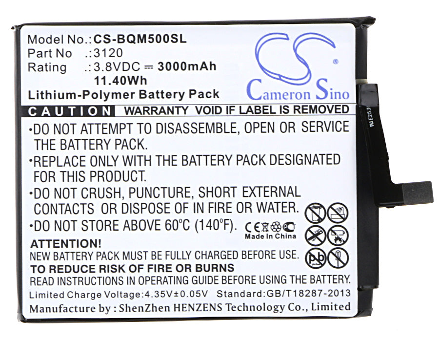 CS-BQM500SL : Battery for BQ Aquaris M5 - Replaces BQ 3120