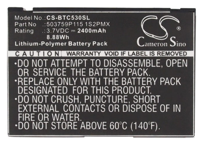 CS-BTC530SL : Battery for Blaupunkt Lucca 5.3 - Replaces Blaupunkt 503759P115 1S2PMX