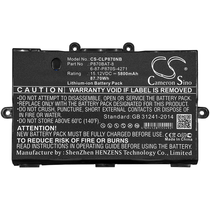 CS-CLP870NB : Battery for Schenker XMG U727, XMG U726 - Replaces Clevo P870BAT-8, 6-87-P870S-4271, 6-87-P870S-4272 and others