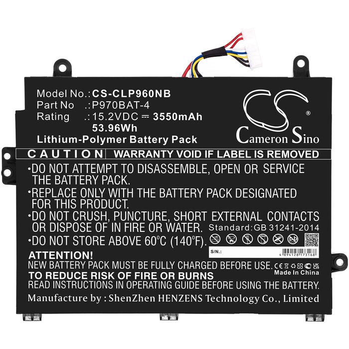 CS-CLP960NB : Battery for Schenker Key 16(ID SKE16E19), Key 17 M19bnr(10505144), Key 17 E19tbz(10505023) and others - Replaces Schenker P970BAT-4