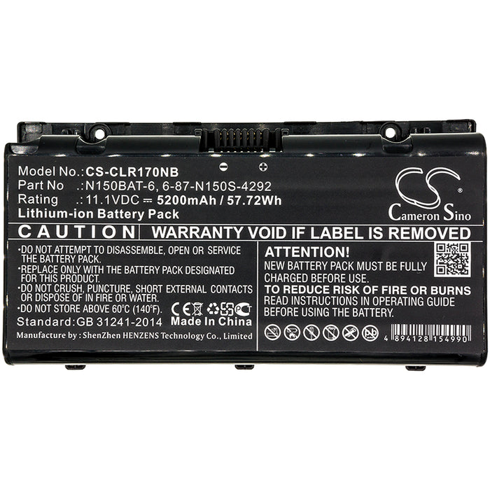 CS-CLR170NB : Battery for Clevo N170RD, N155RD1, N150RF1-G and others - Replaces Clevo 6-87-N150S-4292, N150BAT-6