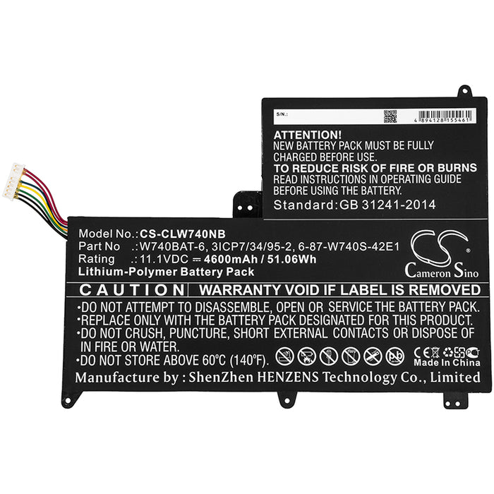 CS-CLW740NB : Battery for Terrans Force X411 47VJ1, X411 47, X411 47J and others - Replaces Clevo W740BAT-6, 3ICP7/34/95-2, 6-87-W740S-42E1