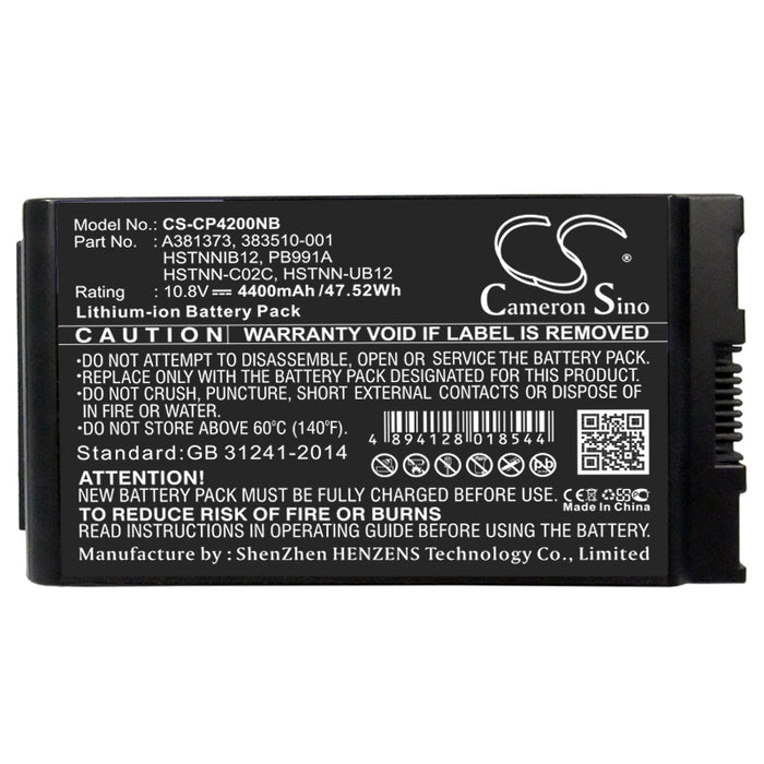 CS-CP4200NB : Battery for HP Business Notebook NC4400, Business Notebook TC4200, Business Notebook TC4400 and others - Replaces HP 381373-001, 383510-001, HSTNNIB12 and others