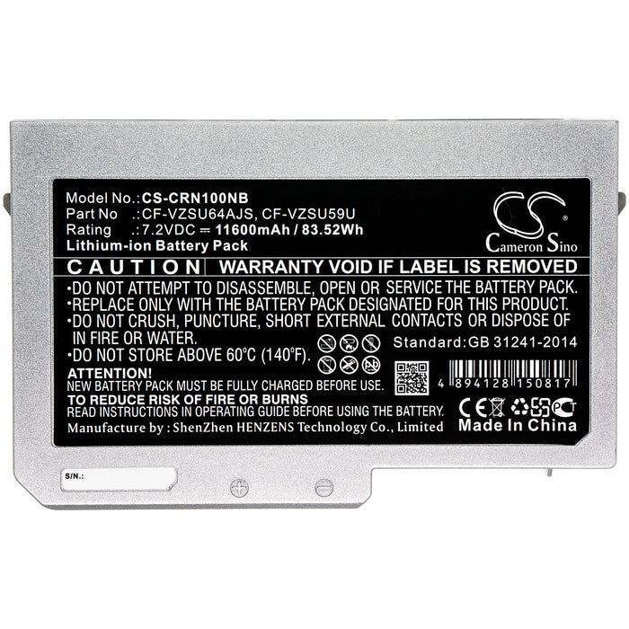 CS-CRN100NB : Battery for Panasonic Toughbook CF-N10, Toughbook CF-S10, Toughbook N10 and others - Replaces Panasonic CF-VZSU59U, CF-VZSU60AJS, CF-VZSU60U and others