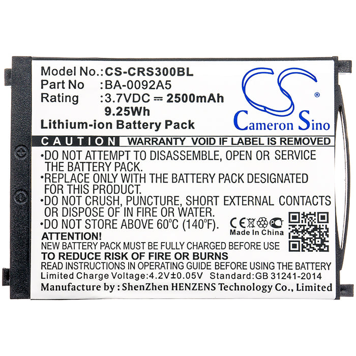 CS-CRS300BL : Battery for CipherLAB RS30 - Replaces CipherLAB BA-0092A5, KBRS300X01503, BT-160LA and others