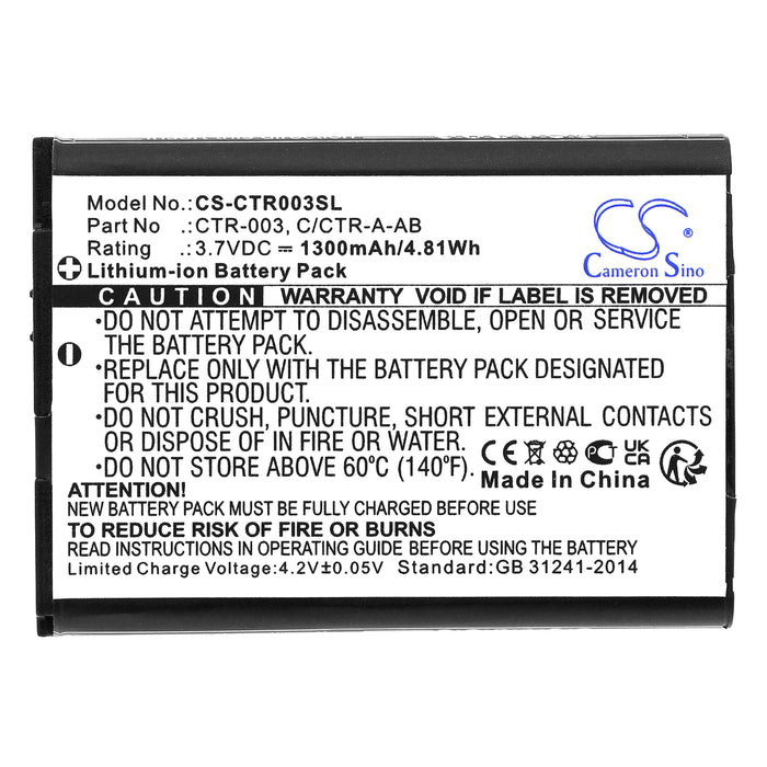 CS-CTR003SL : Battery for Nintendo 3DS, CTR-001, MIN-CTR-001 and others - Replaces Nintendo CTR-003, C/CTR-A-AB