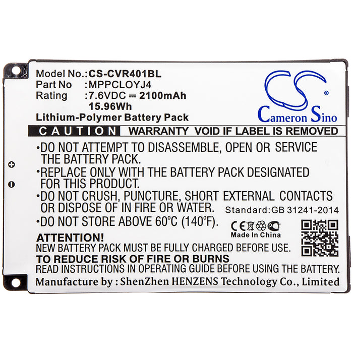 CS-CVR401BL : Battery for Clover C401U, FLEX - Replaces Clover MPPCLOYJ4, AHA22121001, CA355772HV