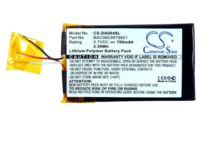 CS-DA004SL : Battery for Creative Zen Wav - Replaces Creative BAC0603R79921