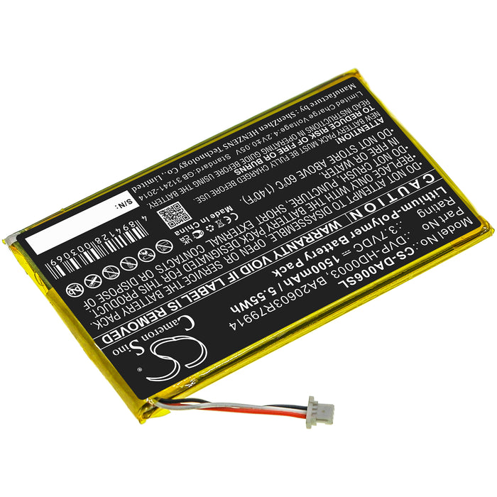 CS-DA006SL : Battery for Creative Zen Vision M, Zen Vision M Video - Replaces Creative DVP-HD0003, BA20603R79914