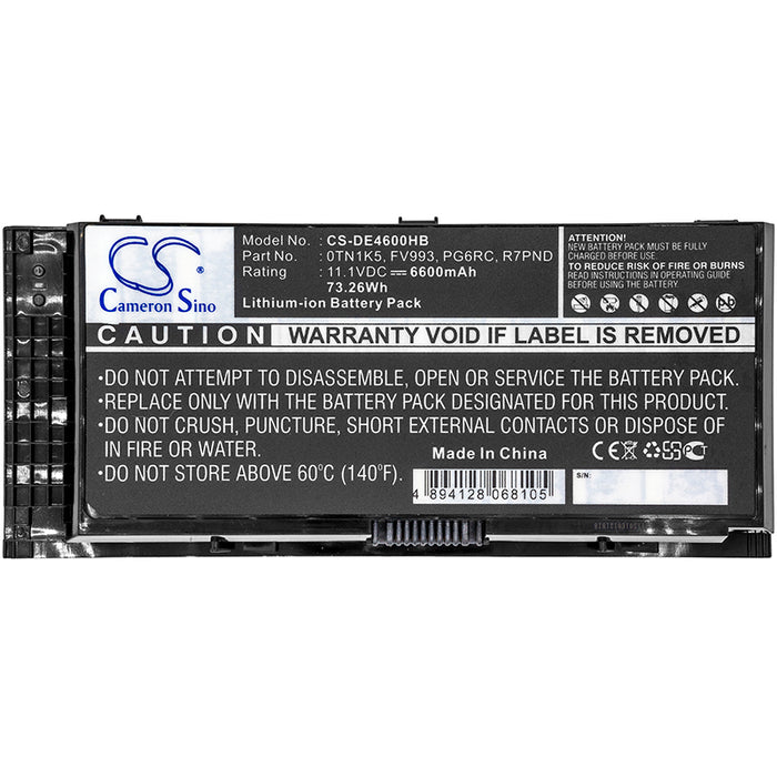 CS-DE4600HB : Battery for DELL Precision M4600, Precision M4700, Precision M6600 and others - Replaces DELL 0TN1K5, FV993, PG6RC and others