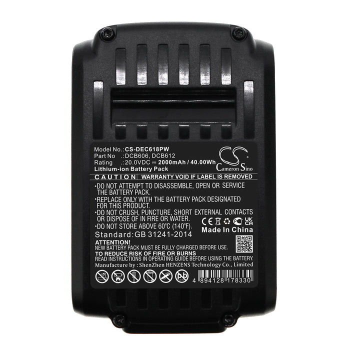 CS-DEC618PW : Battery for DeWalt 20V MAX, 60V MAX, 120V MAX and others - Replaces DeWalt DCB606, DCB612, DCB606-2 and others